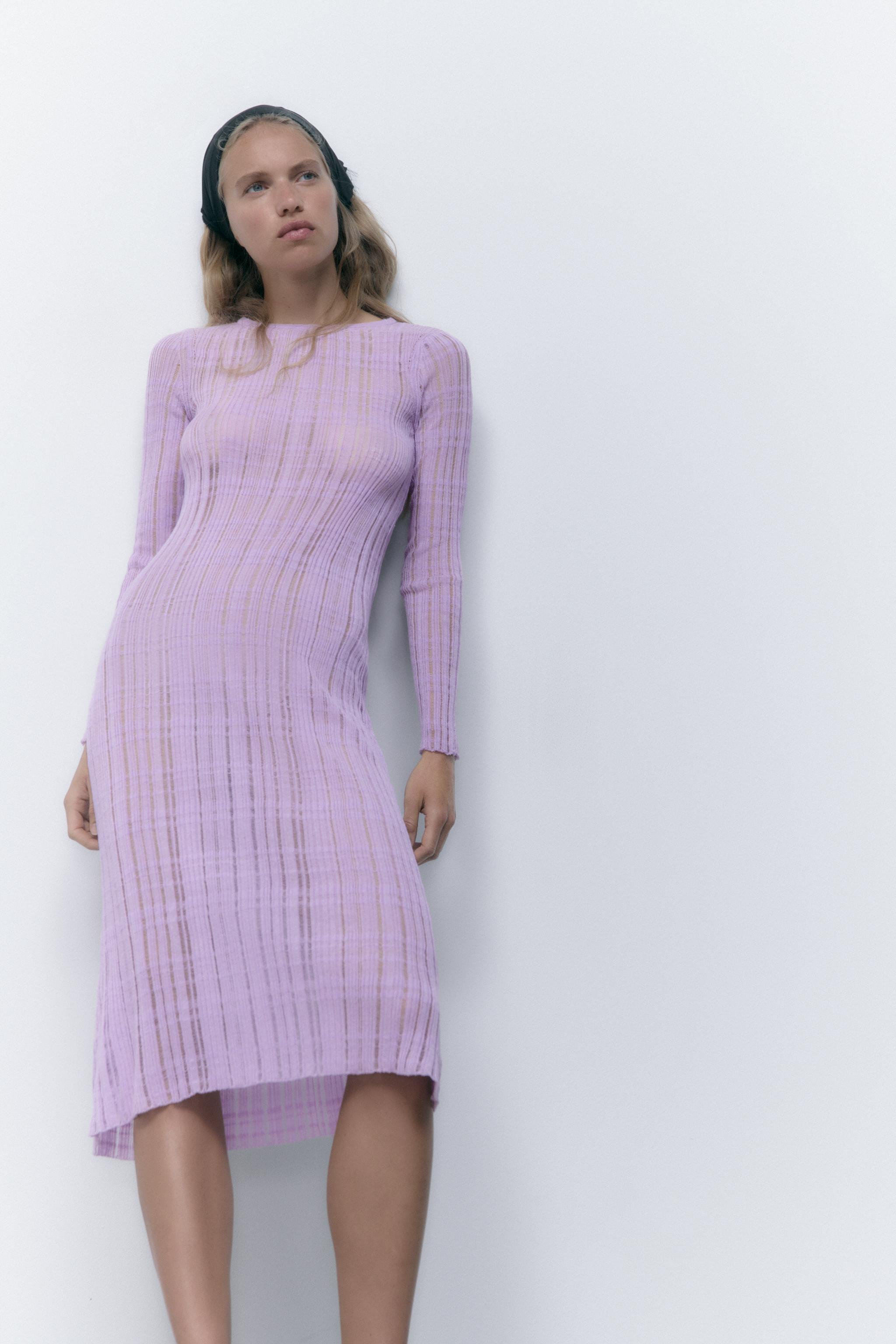 VESTITO A TUNICA IN MAGLIA SEMITRASPARENTE Lilla ZARA Italia Italy